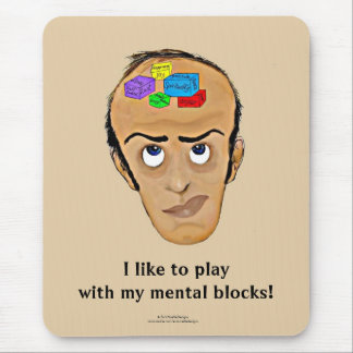 Psychology Humour Cartoon/Man with Mental Blocks Mouse Pad