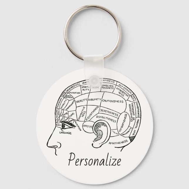 Psychology vintage phrenology psychiatry brain  key ring (Front)