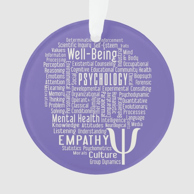PSYCHOLOGY Word Cloud custom colour ornament (Front)