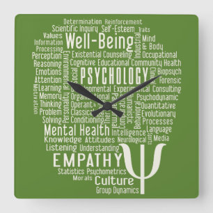 PSYCHOLOGY Word Cloud custom colour wall clock