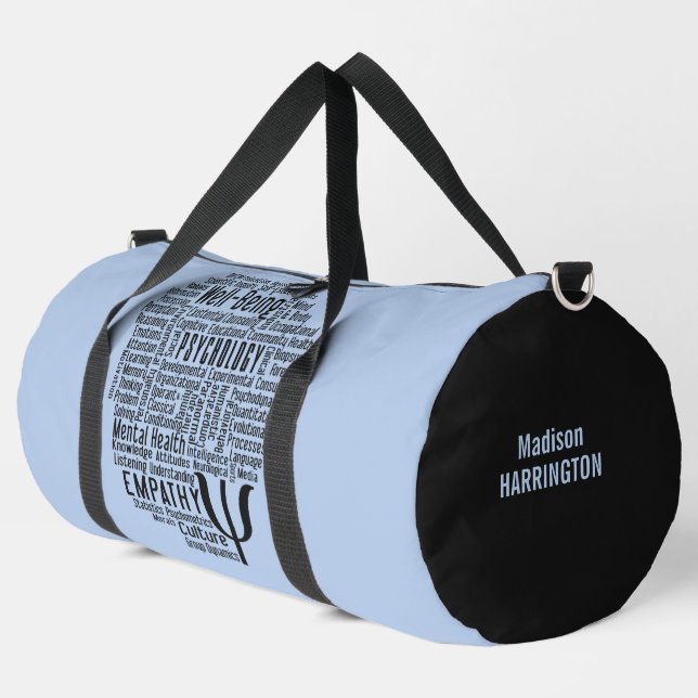 PSYCHOLOGY Word Cloud custom name & colour Duffle Bag (Left Corner)