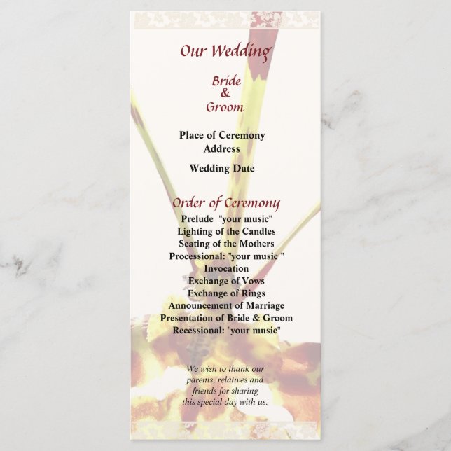 Psychopsis Mendenhall Hildos Wedding Program (Front)