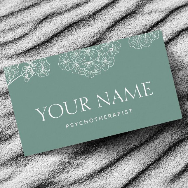 Psychotherapist Family Counsellor Drawn Floral Blu Business Card (Creator Uploaded)