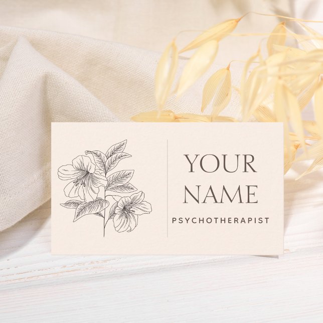 Psychotherapist Family Counsellor Drawn Flower Blu Business Card (Creator Uploaded)