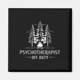 Psychotherapist off duty relaxing camping scene magnet