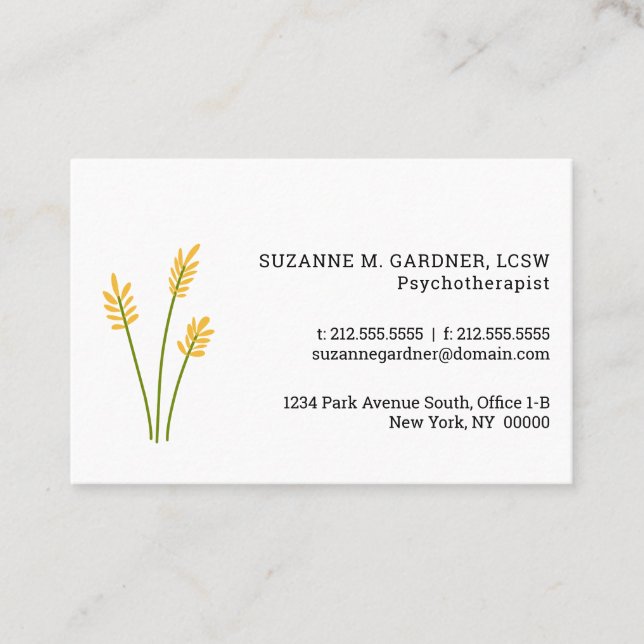 Psychotherapist Simple Yellow Flower Euro Business Card (Front)