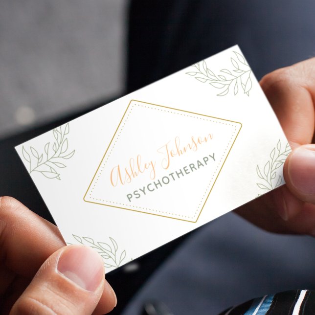 Psychotherapy Counseling Pretty Calligraphy White Business Card (Creator Uploaded)