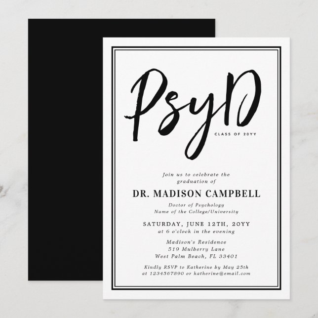 PsyD Doctor Of Psychology Graduation Party Invitation (Front/Back)