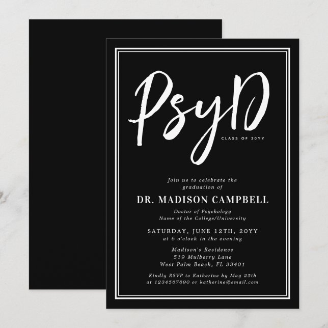 PsyD Doctor Of Psychology Graduation Party Invitation (Front/Back)