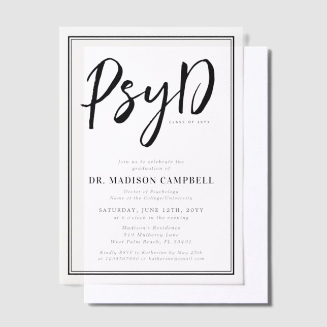 PsyD Doctor Of Psychology Graduation Party Vellum Invitations (Offset)