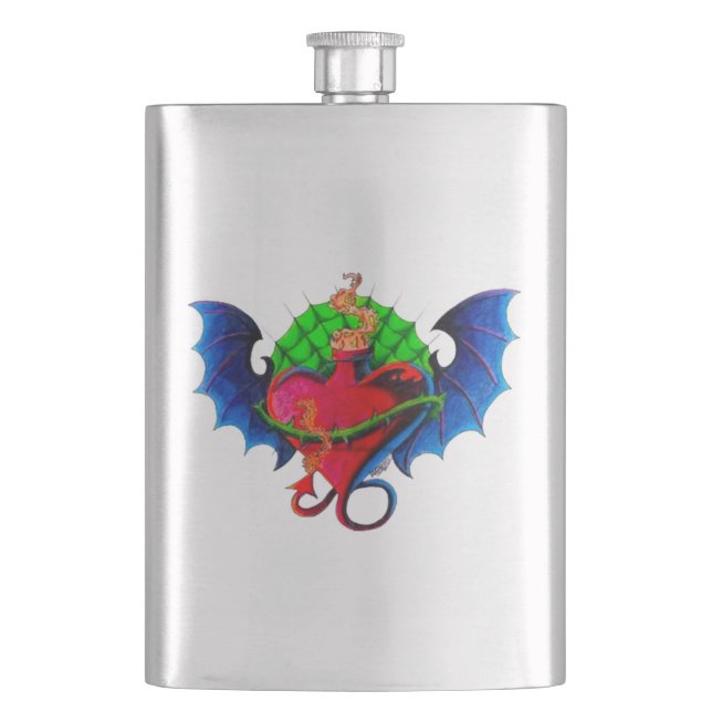 Psyko-Daizie Dragon Wing Heart Premium Flask (Front)