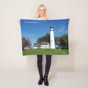 Pt Aux Barques Lighthouse fleece blanket