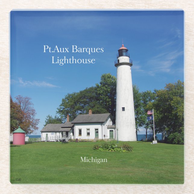 Pt Aux Barques Lighthouse glass coaster (Front)