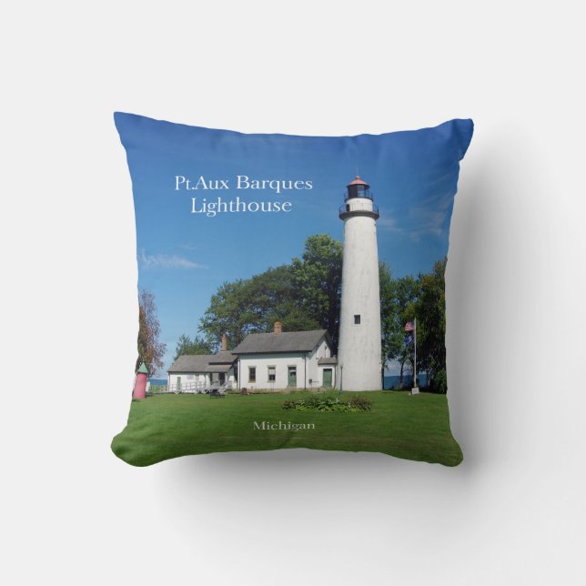 Pt Aux Barques Lighthouse square pillow (Front)