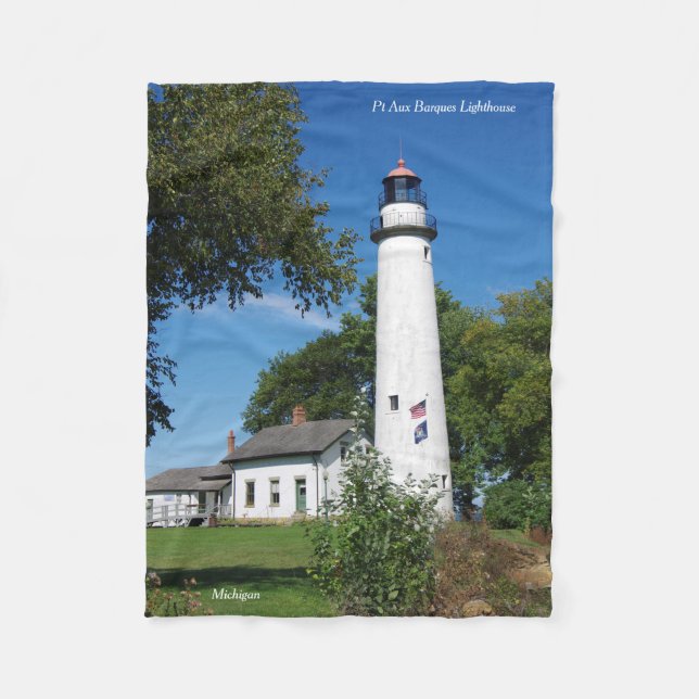 Pt Aux Barques Lighthouse tall fleece blanket (Front)