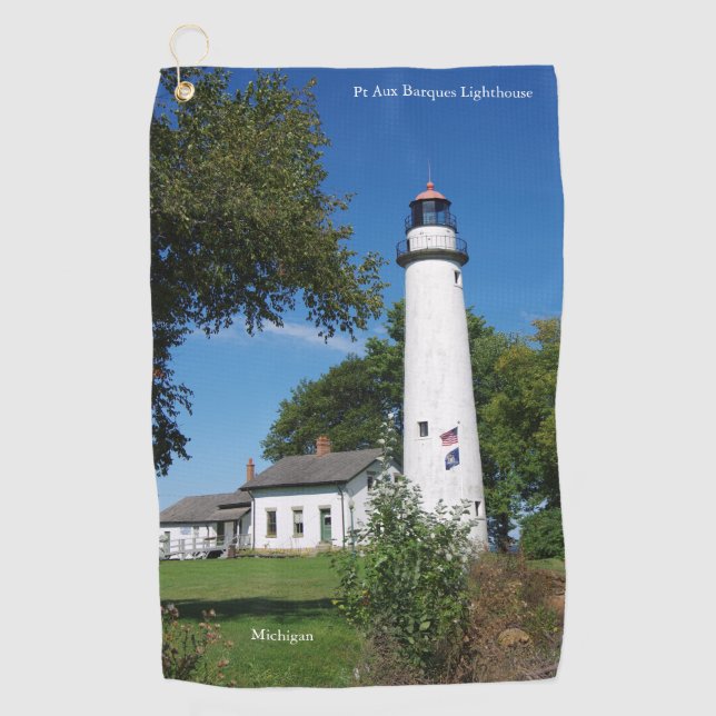 Pt Aux Barques Lighthouse tall golf towel (Front)