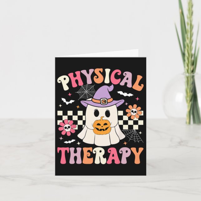 Pt Physical Therapy Halloween Retro Ghost Pt Hallo Card (Front)