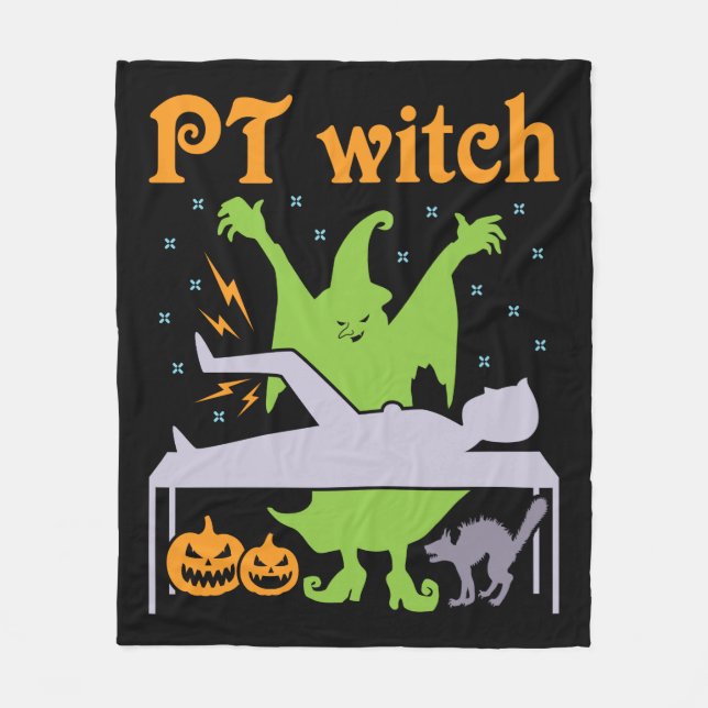 PT Witch Physical Therapist Halloween Fleece Blanket (Front)