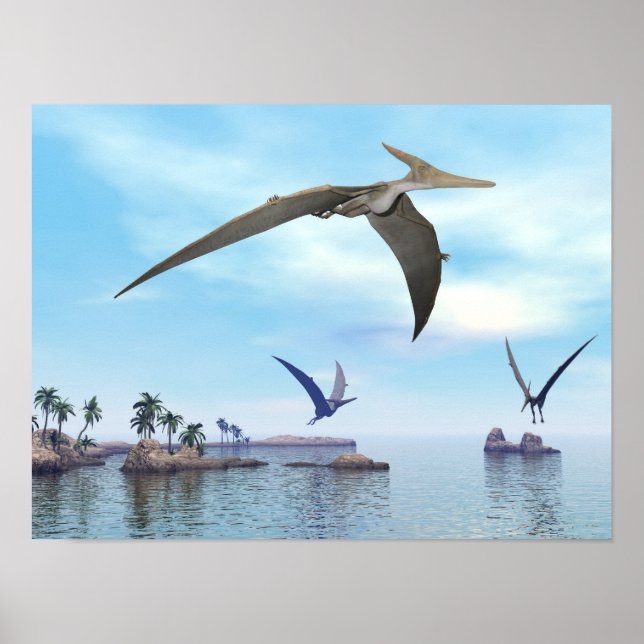 Pteranodon dinosaurs flying - 3D render Poster (Front)