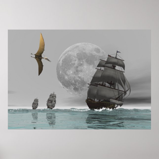 Pteranodon the ships and the Moon Poster (Front)