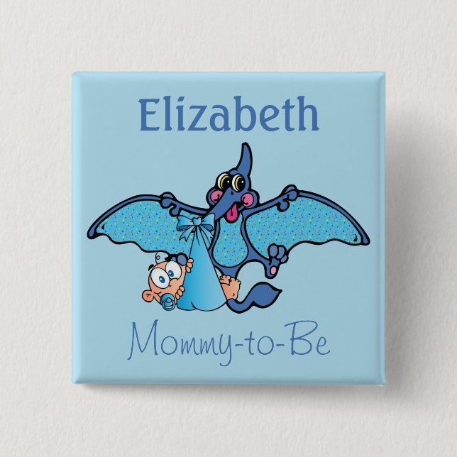 Pterodactyl Dinosaur It's a Boy Baby Shower 15 Cm Square Badge (Front)