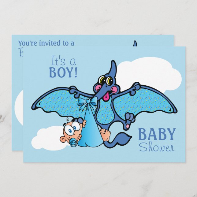 Pterodactyl Dinosaur It's a Boy Baby Shower Invitation (Front/Back)