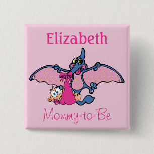 Pterodactyl Dinosaur It's a Girl Baby Shower 15 Cm Square Badge