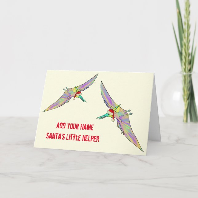 Pterodactyl Festive Dinosaur Funny Santa Slogan Card (Front)