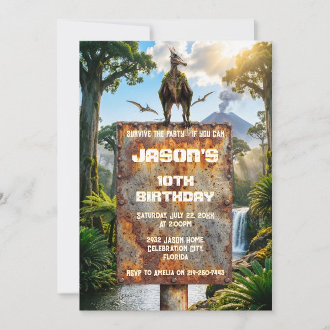 Pterodactyl Jungle Prehistoric Adventure Birthday Invitation (Front)