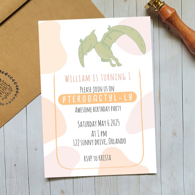 Pterodactyl Kids First Birthday Party Invitation (Creator Uploaded)