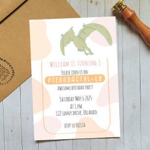 Pterodactyl Kids First Birthday Party Invitation