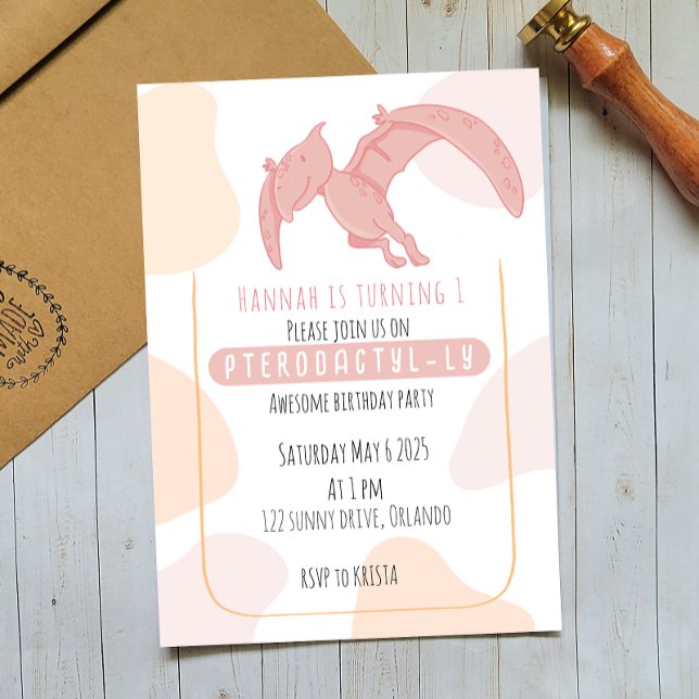 Pterodactyl Kids First Birthday Party Invitation (Creator Uploaded)