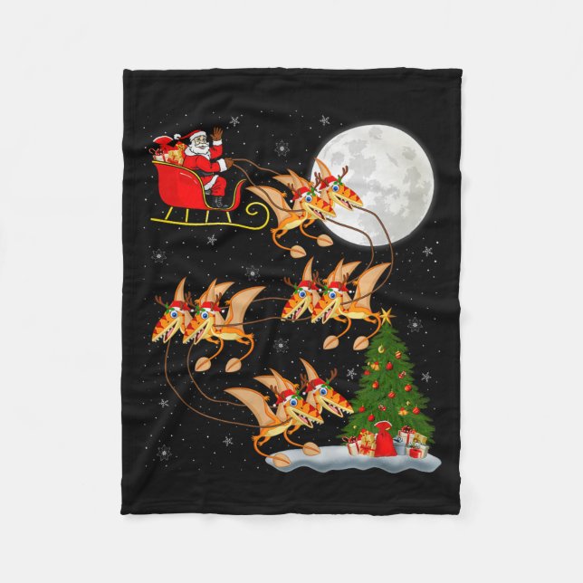 Pterodactyls Dinosaur Bird Santa Sleigh Flying Chr Fleece Blanket (Front)