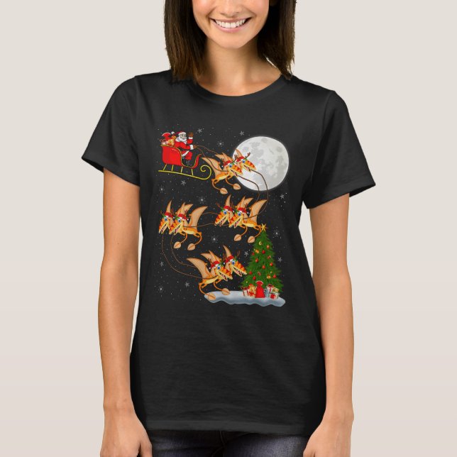 Pterodactyls Dinosaur Bird Santa Sleigh Flying Chr T-Shirt (Front)