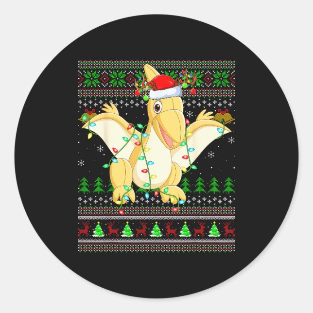 Pterodactyls Dinosaur Bird Ugly Christmas Sweaters Classic Round Sticker (Front)