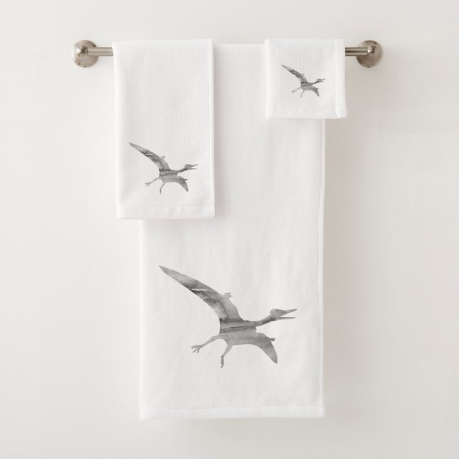 Pterodactylus Dinosaur Grey Bath Towel Set (Insitu)