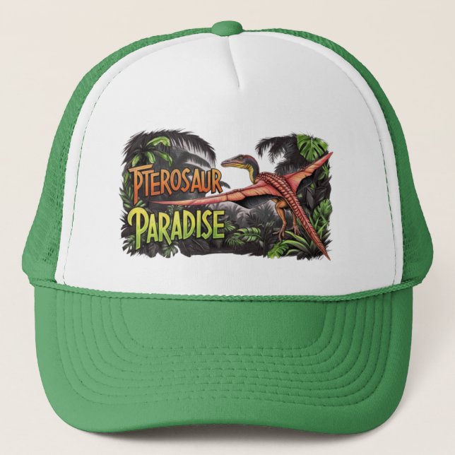 Pterosaur Paradise - Flying Dinosaur Jungle Scene Trucker Hat (Front)