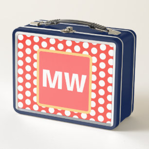 Ptetty Monogram Peach Fruit White Polka Dots  Metal Lunch Box