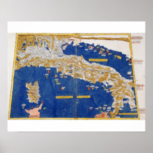 Ptolemaic Map of Italy, 1482 (coloured litho) Poster
