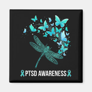 Ptsd Awareness Dragonfly Teal Butterfly Mental Magnet