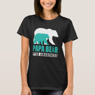 PTSD Awareness Papa Bear Teal Ribbon Support Fathe T-Shirt