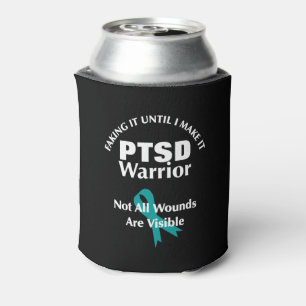 PTSD Awareness Quotes Teal Ribbon Graphic Can Cooler