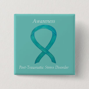 PTSD Awareness Ribbon Teal Custom Art Pins