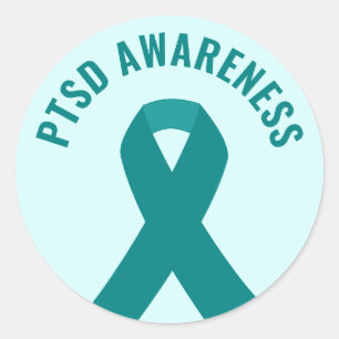 PTSD Awareness Teal Ribbon Classic Round Sticker