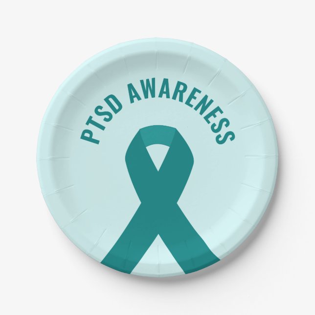 PTSD Awareness Teal Ribbon Paper Plate (Front)