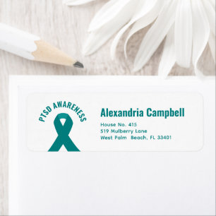 PTSD Awareness Teal Ribbon Return Address Label