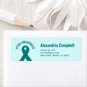 PTSD Awareness Teal Ribbon Return Address Label