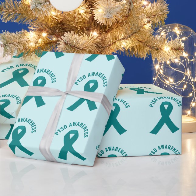 PTSD Awareness Teal Ribbon Wrapping Paper (Holidays)