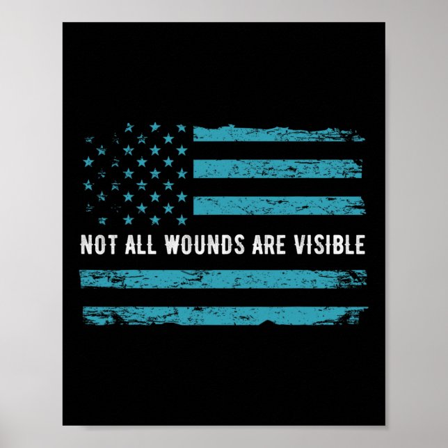 Ptsd Awareness Us Flag In Teal Colour T Warrior Gi Poster (Front)