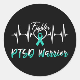 Ptsd Awareness Warrior Heartbeat Fight Teal Ribbon Classic Round Sticker